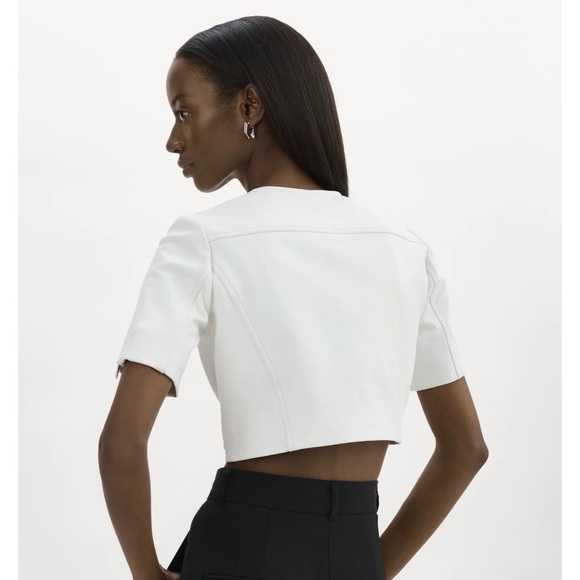 LAMARQUE White cropped leather motorcycle jacket. - Picture 5 of 10